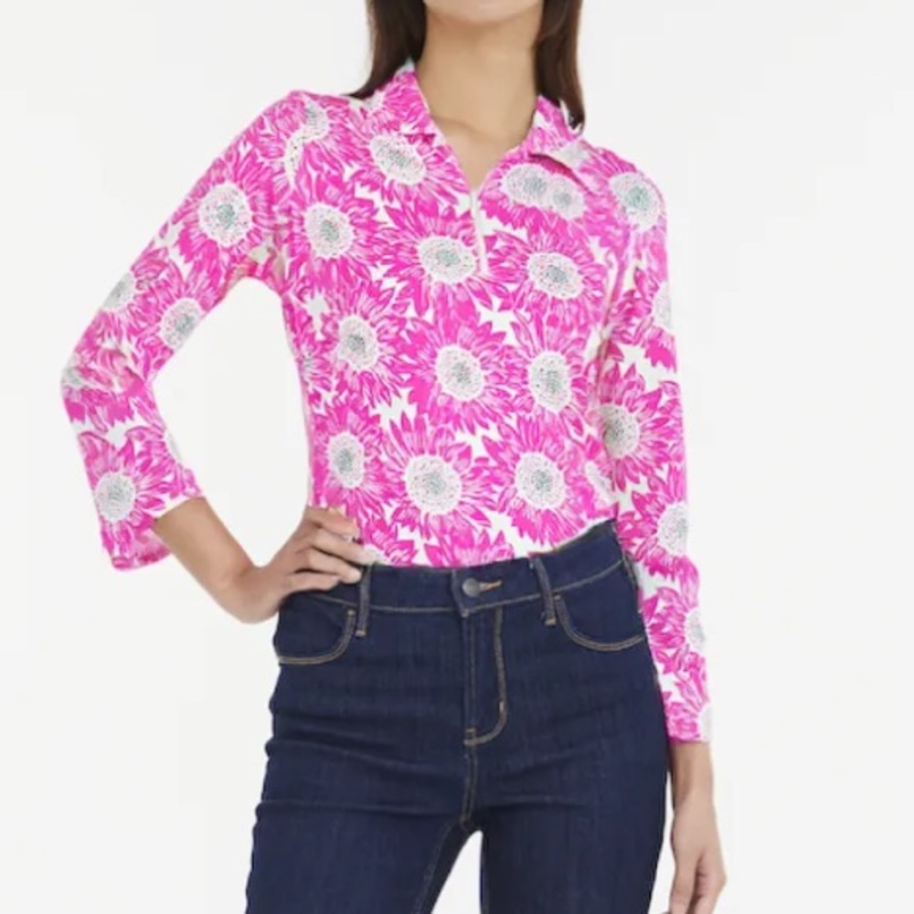 Ibkul Ruthie Adjistable Polo Top Pink White - Picture 2 of 2